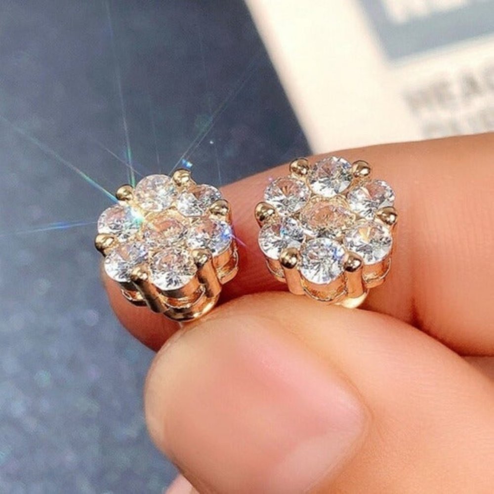 18K Gold Womens 2ct Diamond Stud Earrings Ladies Round 18 K Silver Studs Jewelry